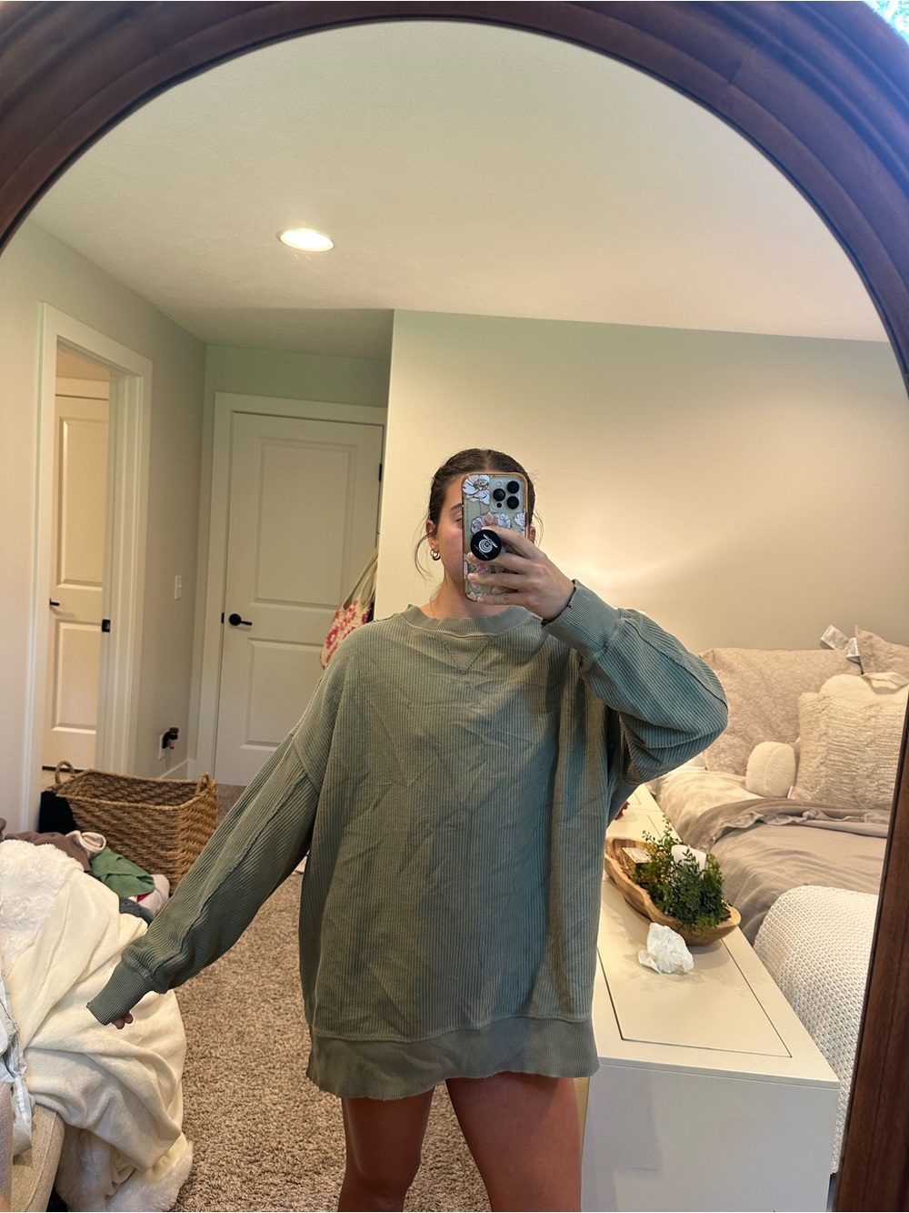 Oversized Olive Green Aerie Crewneck Sweater